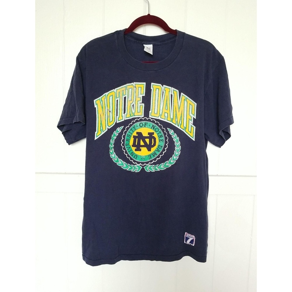 Vintage Single-Stitch NOTRE DAME Made in USA Men's Large T-Shirt Navy‎ LOGO 7 SS
